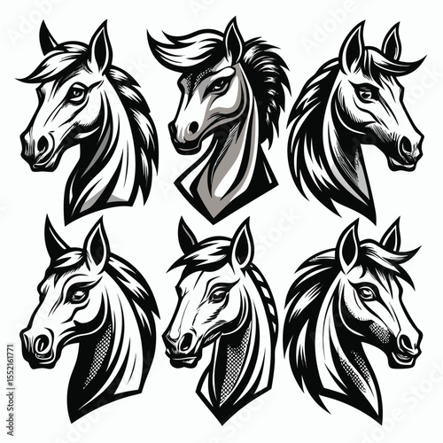 Stylized Horse Head Logo Set – Vector Illustration of Elegant Horse Profiles