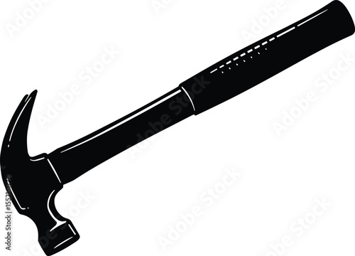 Black silhouette of claw hammer tool isolated on white background, construction equipment, vector icon, hand tool for repair work