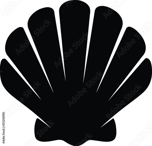 Silhouette scallop seashell aquatic animal black design Vector Illustration