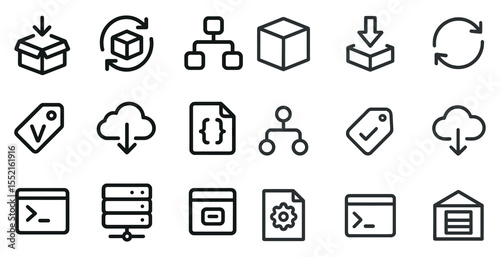 E-commerce and cloud line icons set – outline, vector, digital and online shopping symbols