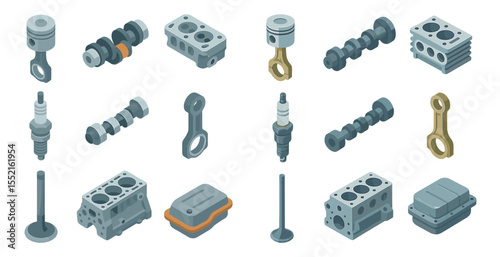 Mechanical engineering flat icons set – tools, machinery, industrial components