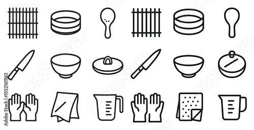 Kitchen and cooking flat icons set – outline, culinary, cookware symbols