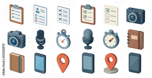Office and tech isometric icons set – digital, devices, technology utilities