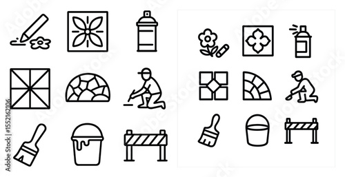Home renovation outline icons set – diy, construction, repair symbols