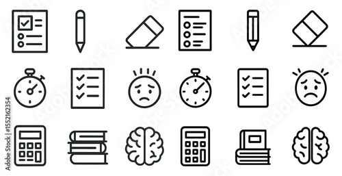 Education and study outline icons set – flat, linear, learning and academic symbols