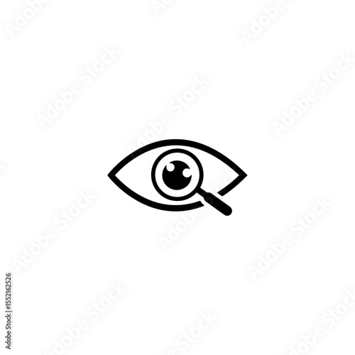 Magnifier with eye outline icon flat vector design.