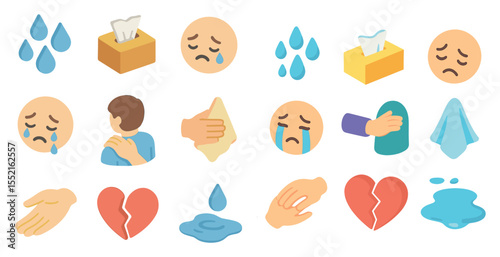 Emotional expression icons set – flat, filled, mood and feeling symbols