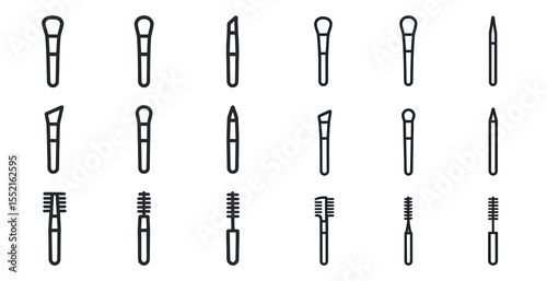 Beauty and makeup line icons set – outline, cosmetic, grooming tools collection