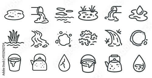 Water and liquid outline icons set – line, fluid, aquatic design symbols