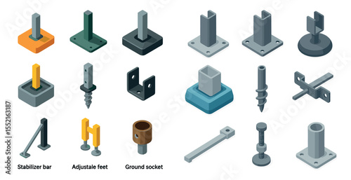 Construction tools isometric icons set – equipment, building, hardware symbols