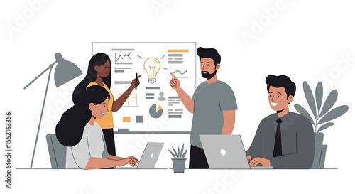 Team brainstorming and innovative meeting with people – vector ilustration on a white background