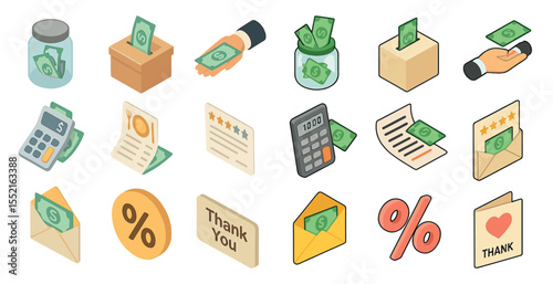 Budget and finance isometric icons set – 3d, monetary, financial management symbols