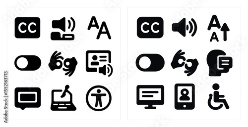 Accessibility solid icons set – filled, inclusive, disability and assistive symbols