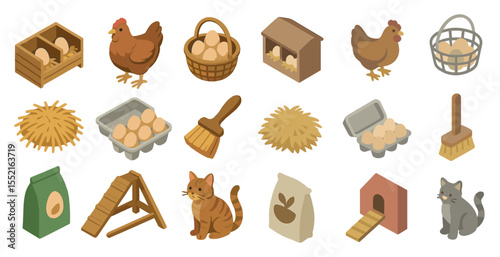 Farm animals 3d icons set – rustic, agricultural and barnyard symbols