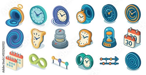 Time and clock outline icons set – linear, schedule, time management symbols