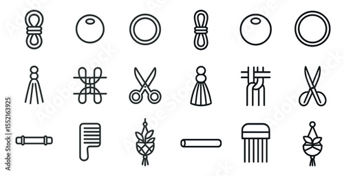 Craft and knitting outline icons set – linear, yarn, and diy hobby symbols
