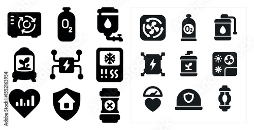 Home appliance and safety solid icons set – filled, household, protection symbols