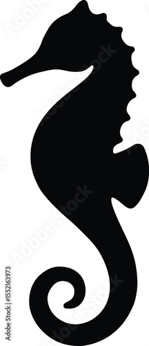 Silhouette Seahorse aquatic animal black outline art Vector Illustration