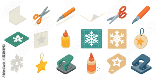 Crafting and diy icons set – isometric, handmade, creative hobby symbols