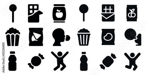 Food and snacks icons set – silhouette, solid, dining and culinary symbols