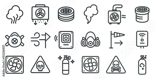 Air quality outline icons set – linear, filled, environment and safety symbols