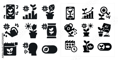 Ai and technology solid icons set – filled, flat, innovation and automation symbols