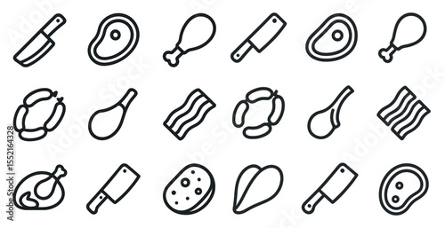 Food and cooking line icons set – outline, linear, culinary and meal preparation symbols