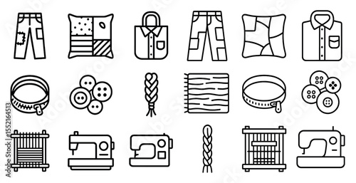 Textile and sewing line icons set – fabric, outline, clothing design elements