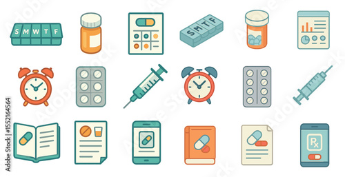 Medical and healthcare flat icons set – solid, filled, pharmacy and wellness symbols