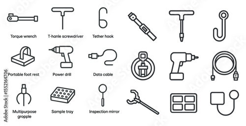 Hardware tools line icons set – linear, outline, construction and diy essentials