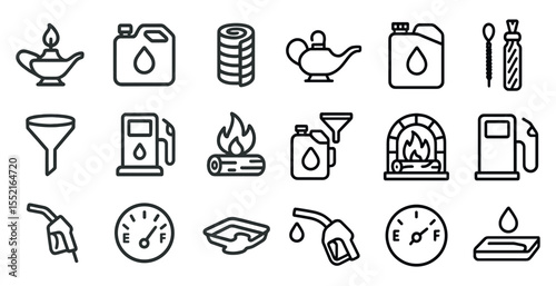 Automotive and fuel line icons set – outline, vehicle, gas station symbols