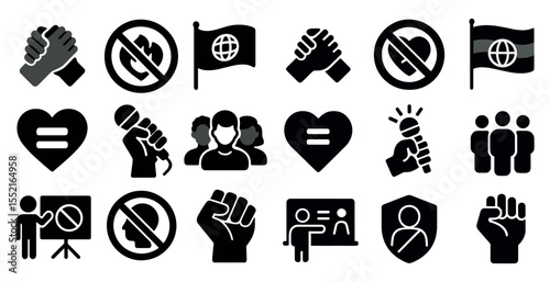 Diverse social justice silhouette icons set – equality, activism, inclusion