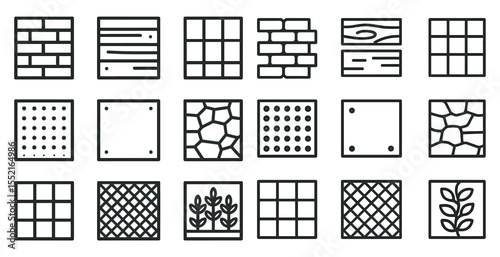Building materials line icons set – outline, construction and texture symbols