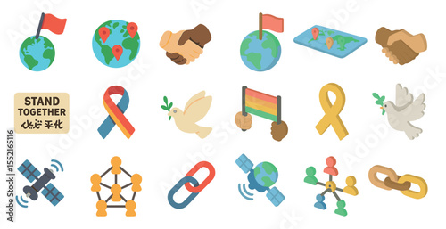 World peace flat icons set – unity, diversity, harmony symbols