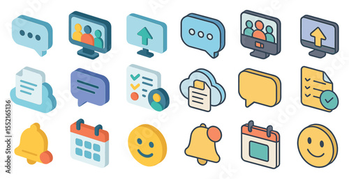 Communication and media 3d icons set – chat, digital, message and online symbols