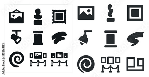 Museum and art gallery icons set – solid, filled, culture and exhibition symbols