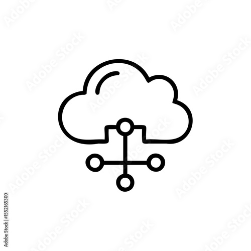 Handdrawn Line Art Cloud Data Network Icon Data Analysis vector