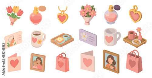Valentine's day 3d icons set – love, romantic, wedding symbols