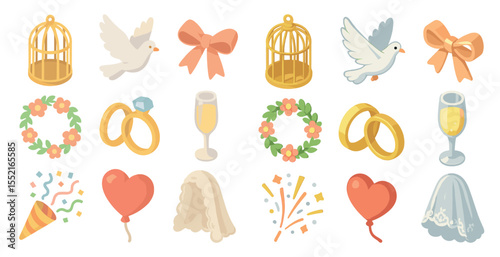 Wedding and celebration icons set – flat, filled, party and event symbols