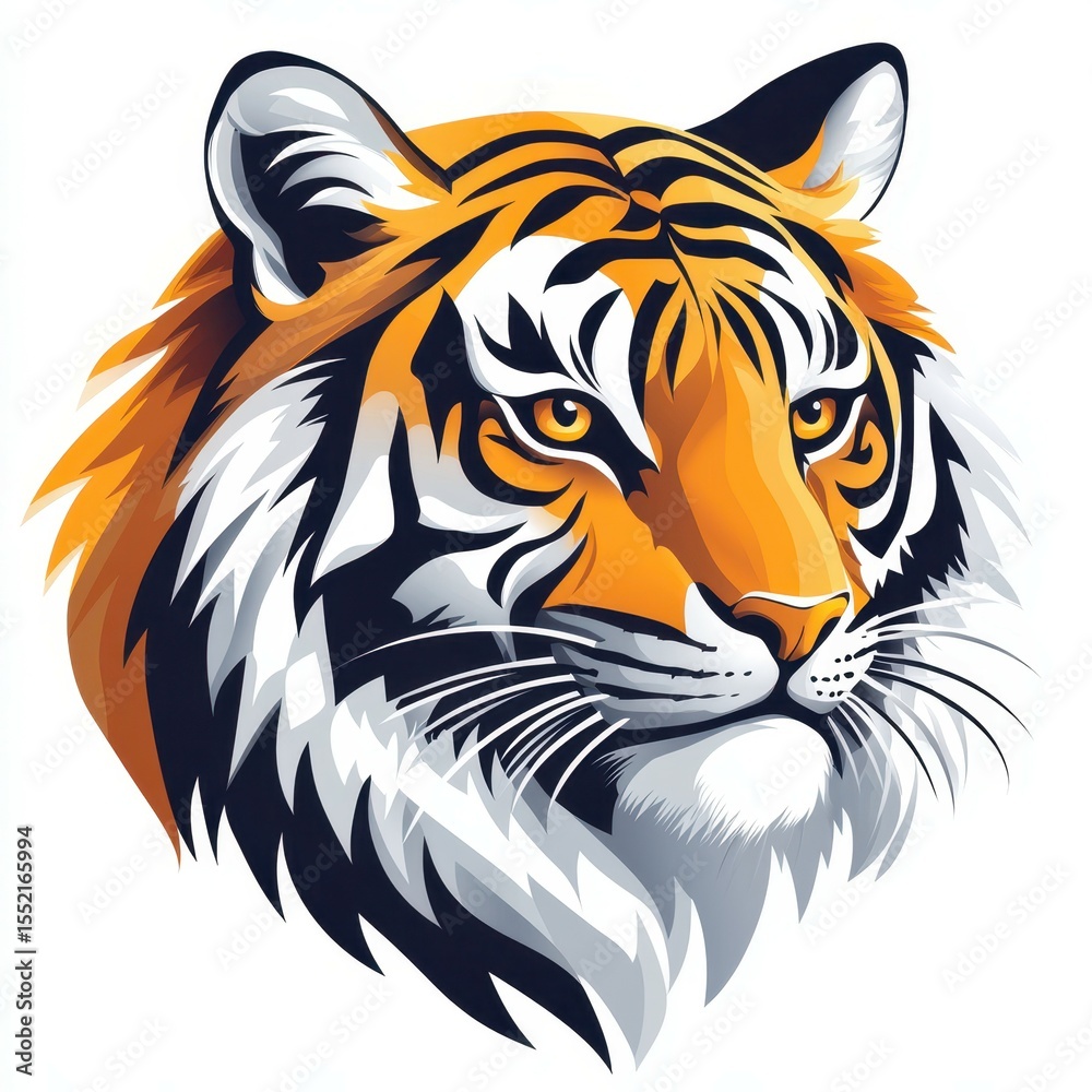 Majestic tiger head showcasing intricate details and vibrant colors of its fur and eyes in a stunning, artistic representation Majestic tiger head showcasing intricate details and vibrant colors of its fur and eyes in a stunning, artistic representation