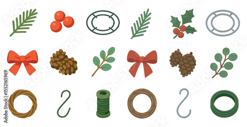 Christmas holiday flat icons set – festive, decorative, winter celebration symbols