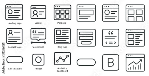 Website interface outline icons set – linear, web, ui and ux design symbols