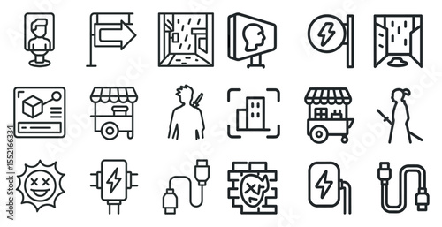 Urban life outline icons set – city, street symbols, linear design