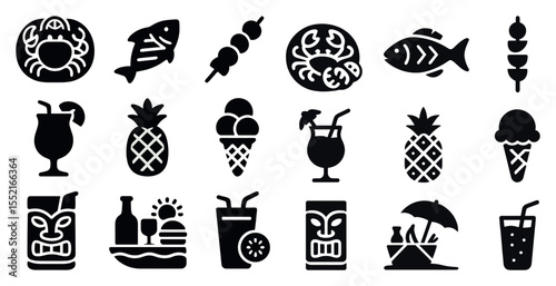 Food and drink solid icons set – filled, silhouette, culinary and beverage symbols