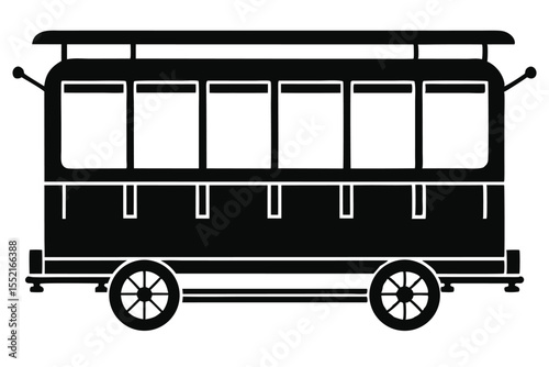 Silhouette of a Charming Vintage Trolley Car with Visible Windows and Wheels