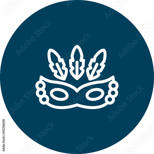 Brazilian Carnival Mask with Feathers Vector Line Icon Design