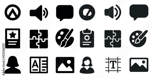 Communication and design icons set – solid, filled, creative tools and symbols