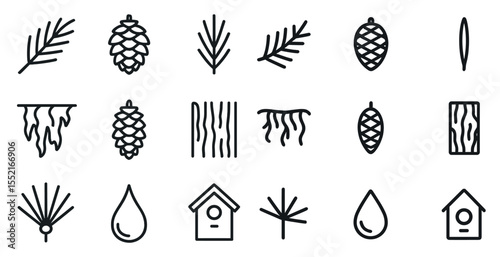 Nature and tree outline icons set – line, silhouette, forest and botanical symbols