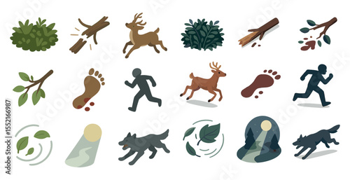 Wildlife and nature icons set – silhouette, solid, forest and outdoor symbols
