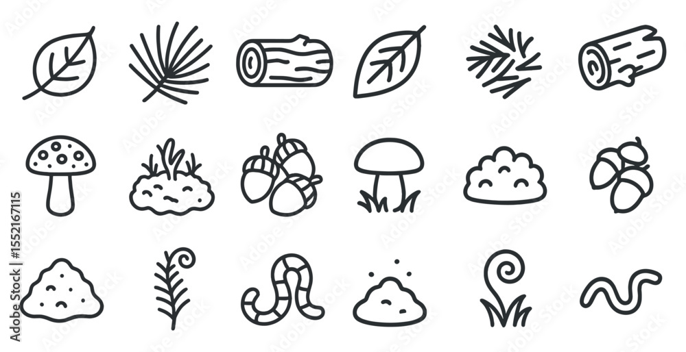 Naklejka premium Nature and wildlife line icons set – outline, linear, forest and ecosystem symbols
